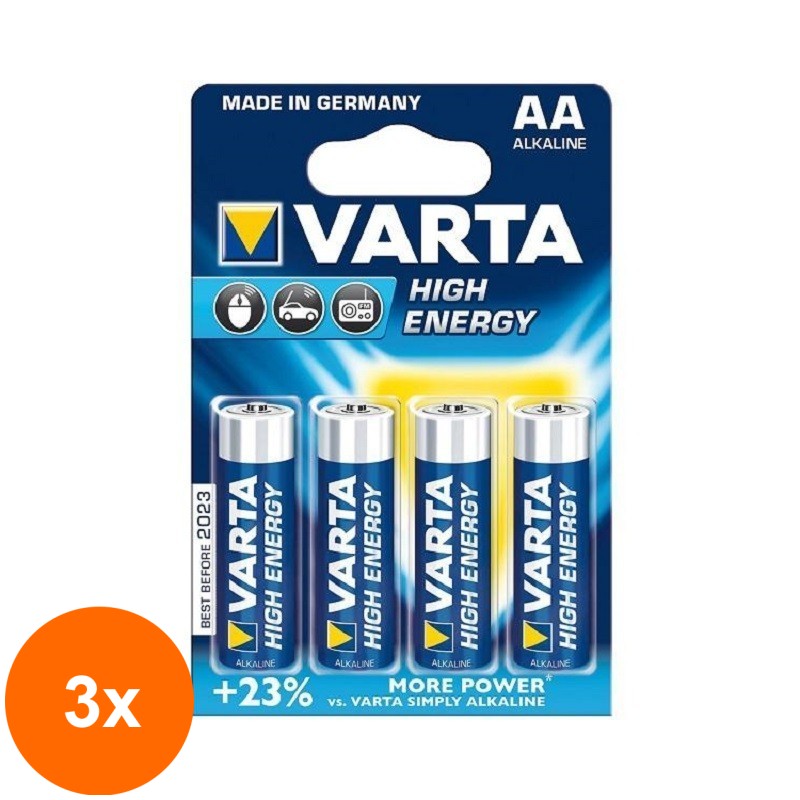 Set 3 x Baterie Varta High Energy 4906 R6 4 Bucati