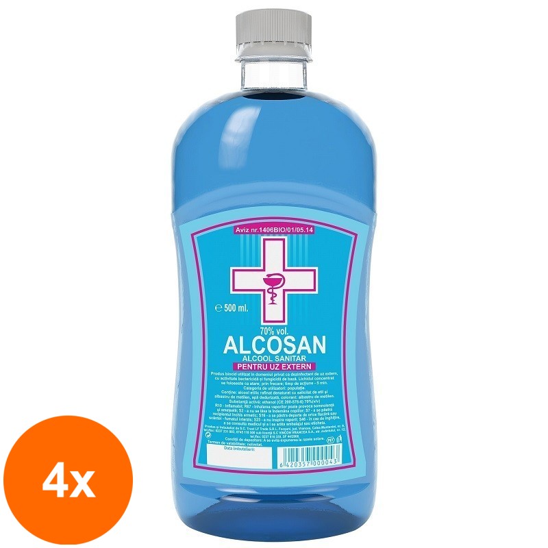Set 4 x Alcool Sanitar Alcosan, 70%, Pet, 0.5 l