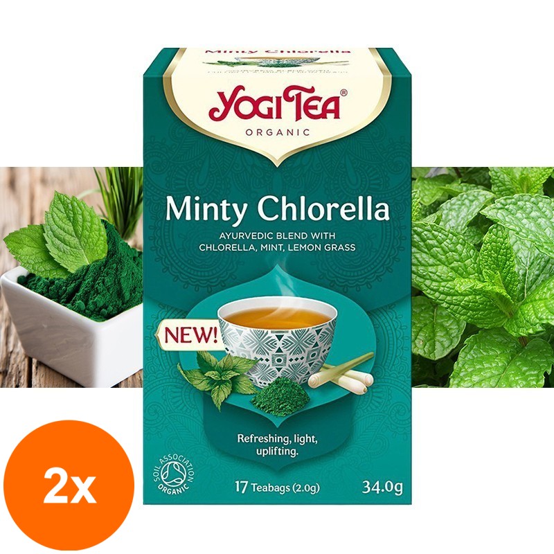 Set 2 x Ceai Bio Menta si Chlorella, Yogi Tea, 17 Plicuri, 34 g