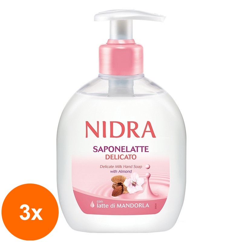 Set 3 x Sapun Lichid Nidra Saponelatte, cu Lapte de Migdale, 300 ml