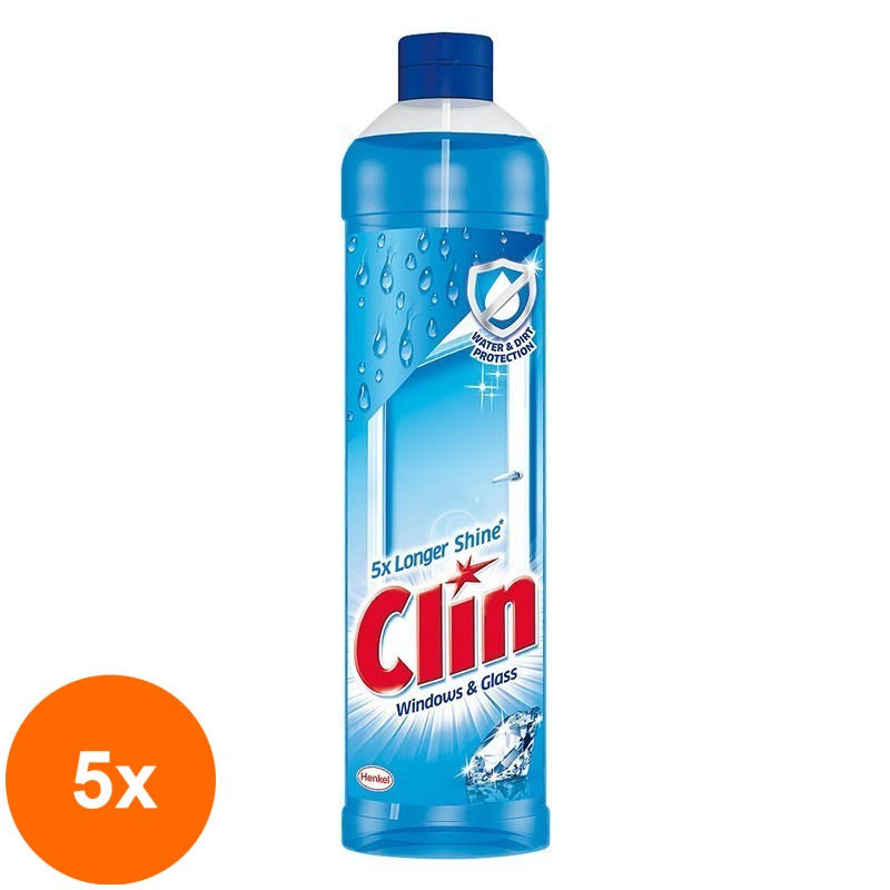 Set 5 x Detergent Geamuri Clin Blue Squeeze, 500 ml