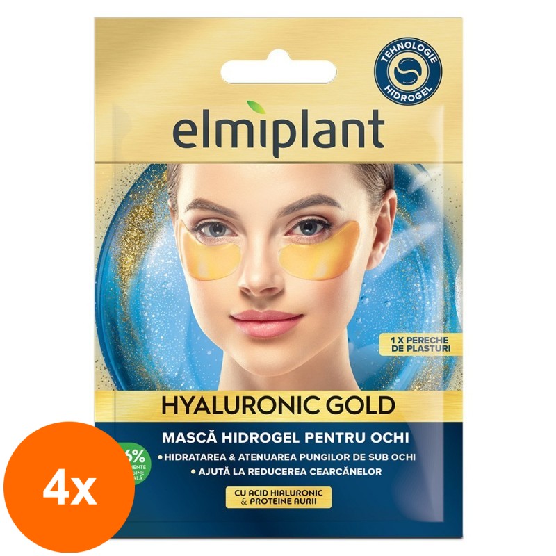 Set 4 x Masca Hidrogel pentru Ochi cu Acid Hialuronic, Elmiplant Gold