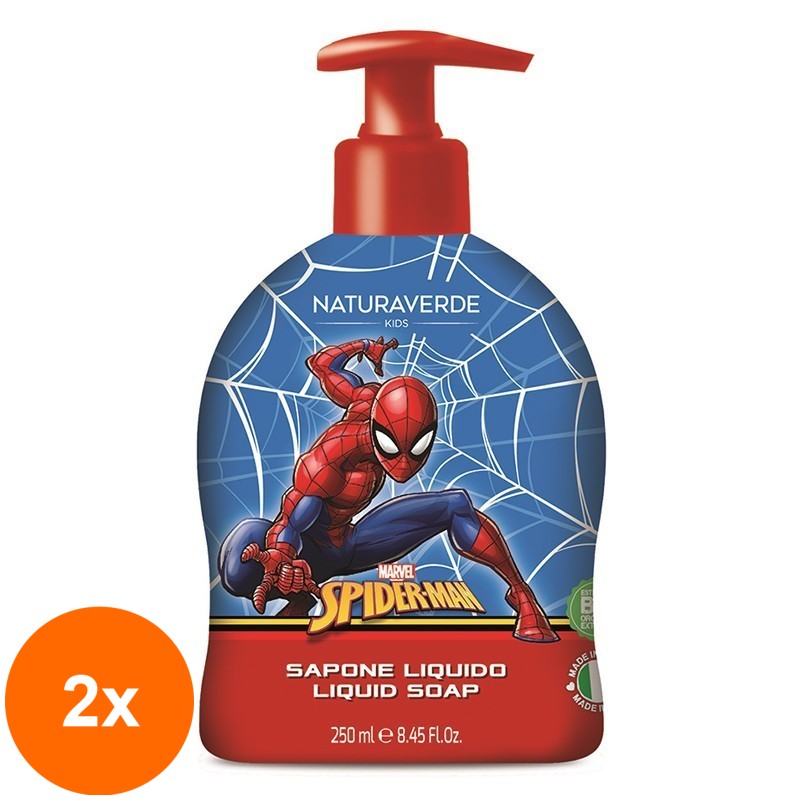Set 2 x Sapun Lichid Naturaverde Kids Spider-Man, pentru Copii, 250 ml