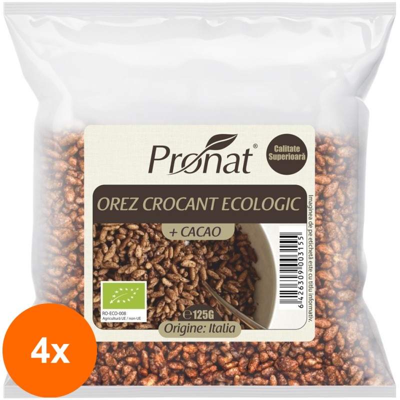 Set 4 x Orez Expandat Crocant cu Cacao, Bio 125 g