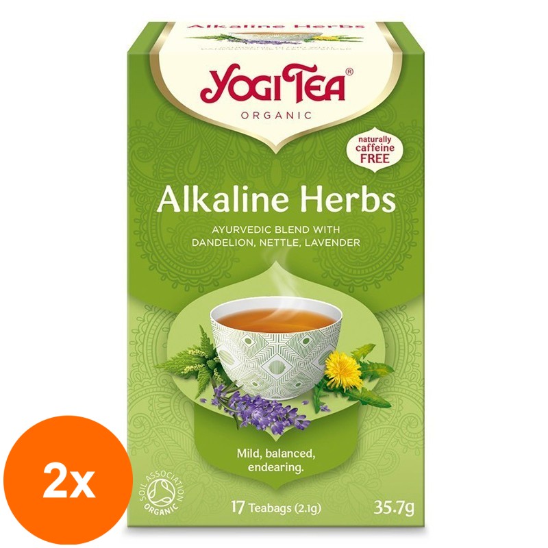 Set 2 x Ceai Bio din Plante Alcaline, Yogi Tea, 17 Plicuri, 35.7 g