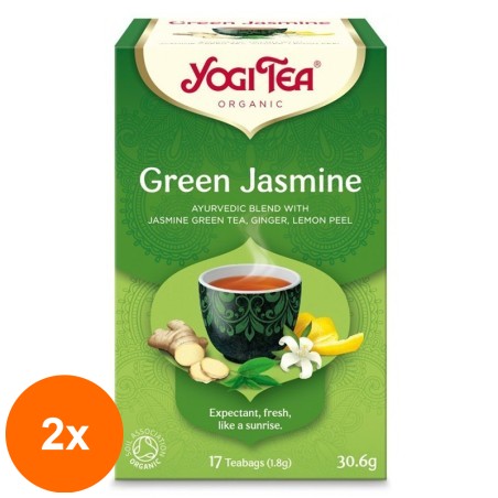 Set 2 x Ceai Bio Verde cu Iasomie, Yogi Tea, 17 Plicuri, 30.6 g...