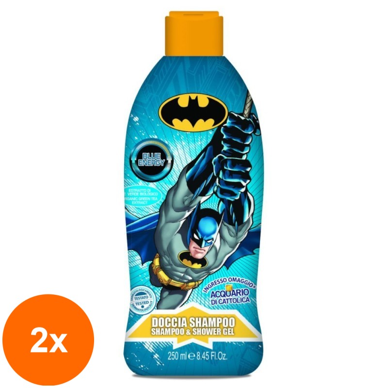 Set 2 x Sampon si Gel de Dus Naturaverde Kids Batman Blue Energy, cu Extract de Musetel si Galbenele, 250 ml