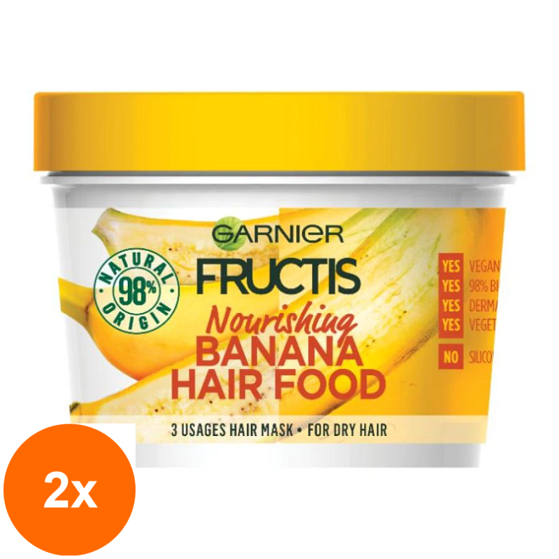 Set 2 x Masca pentru Par Garnier Fructis Hair Food Banana, pentru Parul Uscat, 390 ml