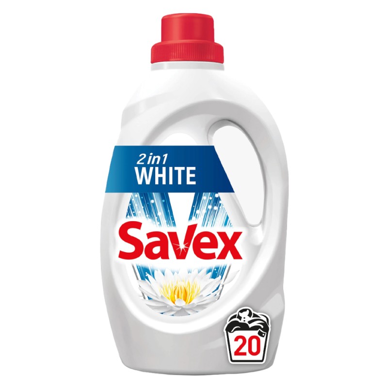 Detergent Lichid Savex 2 In 1 White, 20 Spalari,1.1 l