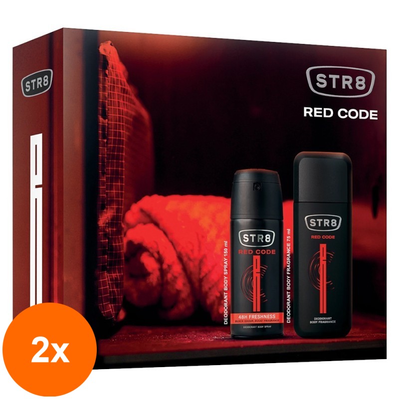 Set 2 x Caseta Cadou Str8 Red Code, Barbati, Deodorant Spray, 150 ml si Parfum pentru Corp, 75 ml