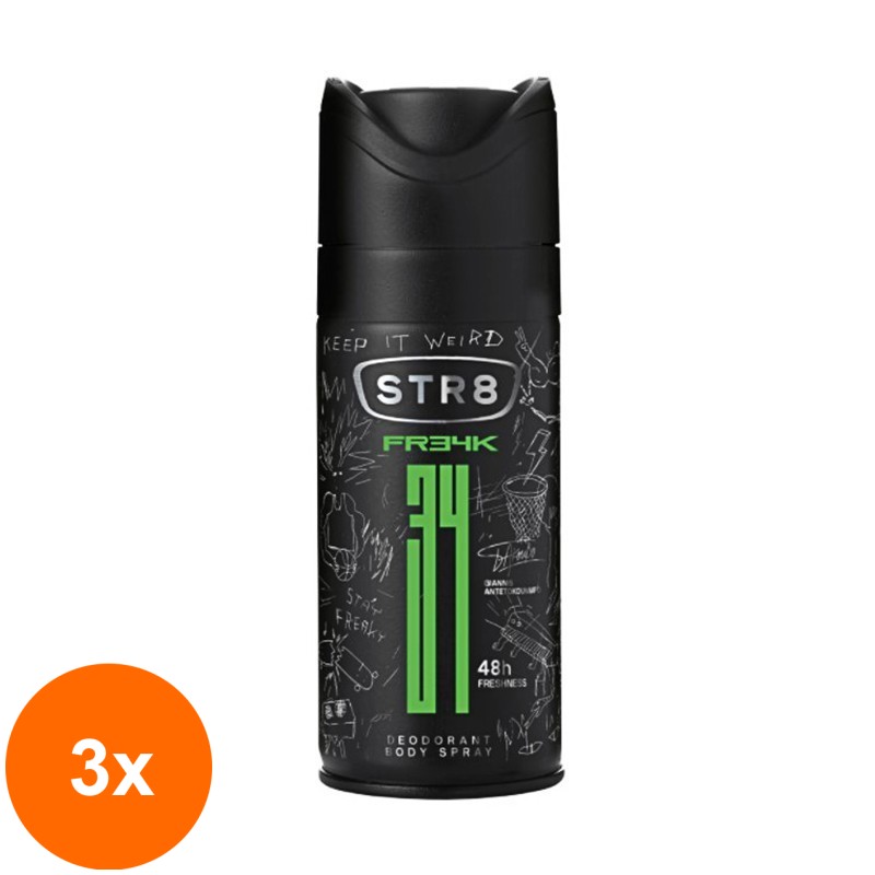 Set 3 x Deodorant Natural Spray Str8 FR34K, Barbati, 150 ml