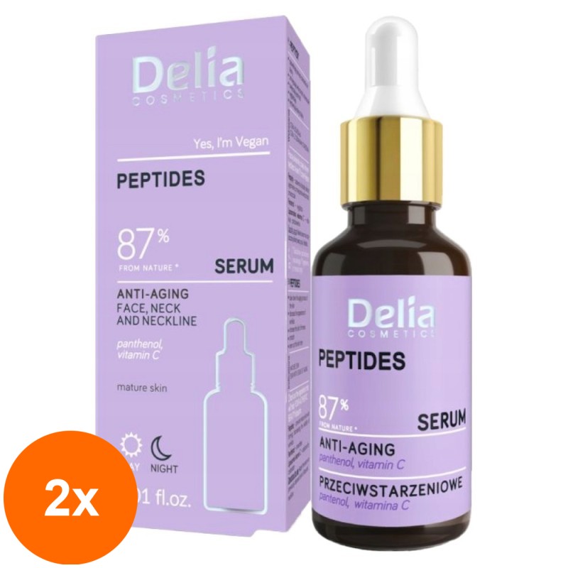 Set 2 x Ser Anti-Imbatranire pentru Fata si Decolteu Delia Cosmetics, cu Peptide, 30 ml