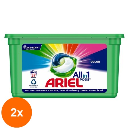 Set 2 x Detergent Capsule Ariel All in One PODS Color, Cold Boost, 37 Spalari...