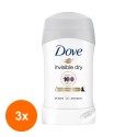 Set 3 x Deodorant Antiperspirant Stick Dove Invisible Dry, pentru Femei, 40 ml