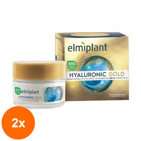 Set 2 x Crema pentru Ten de Zi Antirid, cu Acid Hialuronic, Gold Elmiplant, 50 ml...