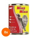 Set 8 x Hrana Umeda Pisici Adulte Miau Miau cu Carne de Vita, Conserva, 415 g