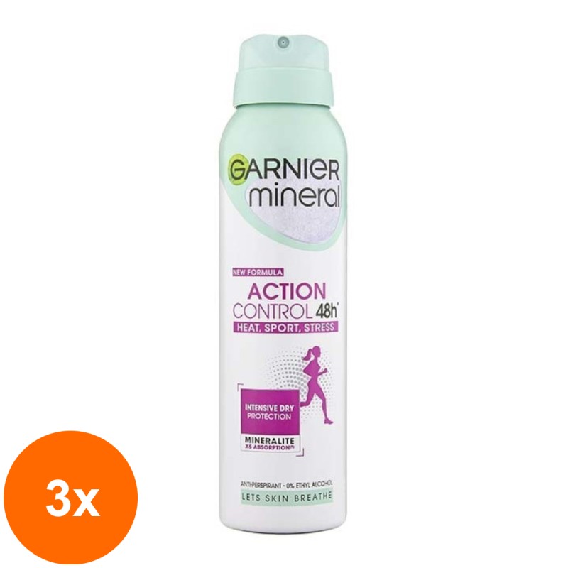 Set 3 x Deodorant Spray Garnier Mineral Action Control Stress 48h, 150 ml