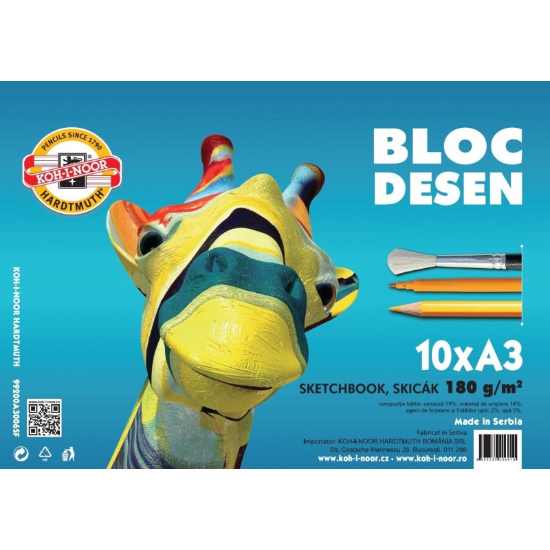 Bloc Desen, A3, 180gr/mp, 10 Coli, Koh-I-Noor, Girafa