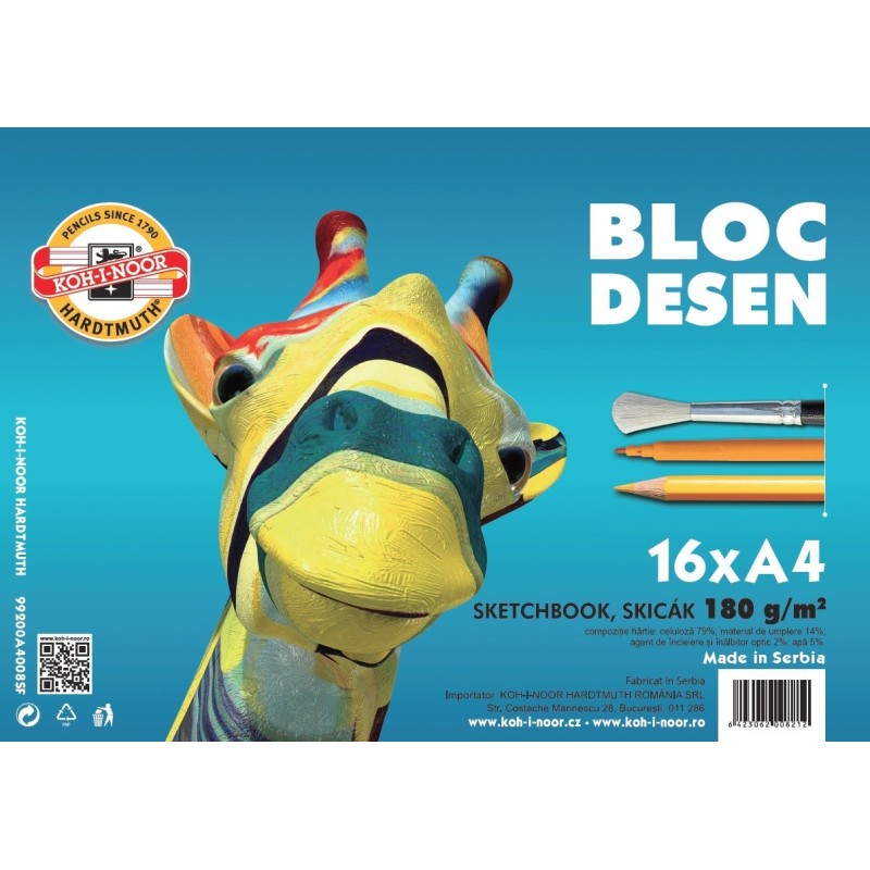 Bloc Desen, A4, 180gr/mp, 16 Coli, Koh-I-Noor, Girafa