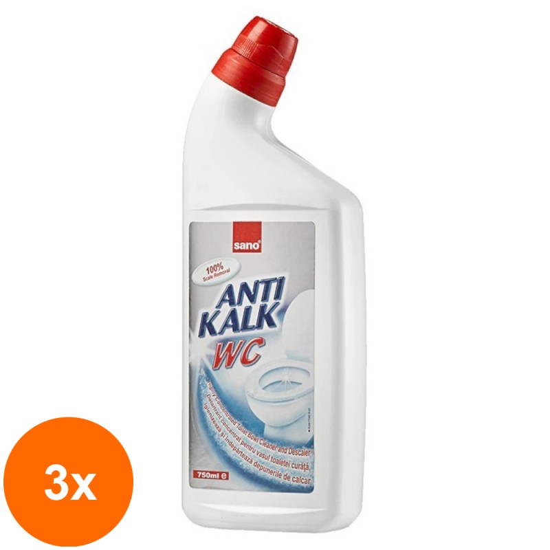 Set 3 x Solutie Anticalcar Sano Anti Kalk WC, 750 ml