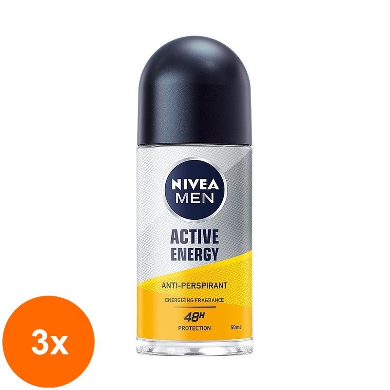 Set 3 x Deodorant Antiperspirant Roll-On Nivea Men Active Energy, 50 ml
