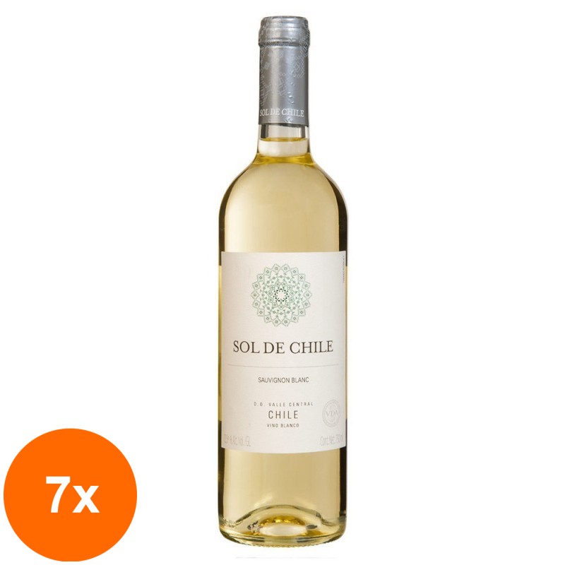 Set 7 x Vin Alb Sol De Chile Sauvignon Blanc, Sec, 0.75 l