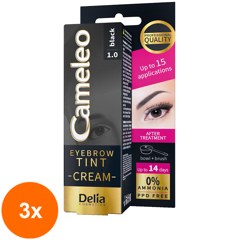 Set 3 x Crema pentru Sprancene Delia Cameleo 1.0 Black, 15 ml
