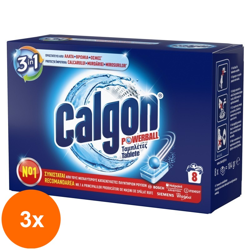 Set 3 x Tablete Anticalcar Calgon, 8 Spalari