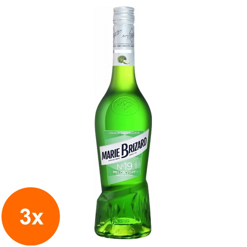 Set 3 x Lichior de Pepene Verde Marie Brizard 17% Alcool, 0.7 l