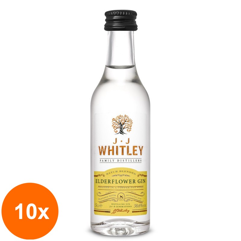 Set 10 x Gin Jj Whitley, Flori de Soc, Elderflower Gin, 38.6% Alcool, Miniatura, 0.05 l