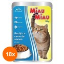 Set 18 x Hrana Umeda pentru Pisici Miau Miau cu Somon in Sos, Plic, 100 g