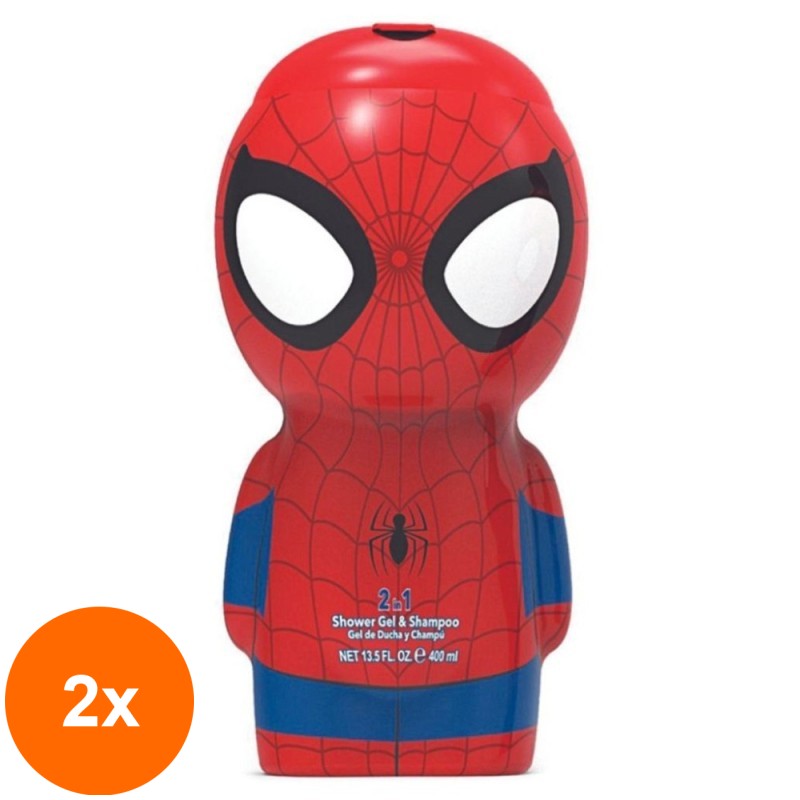 Set 2 x Gel de Dus si Sampon 2in1 Figurina 2D Spiderman, 350 ml