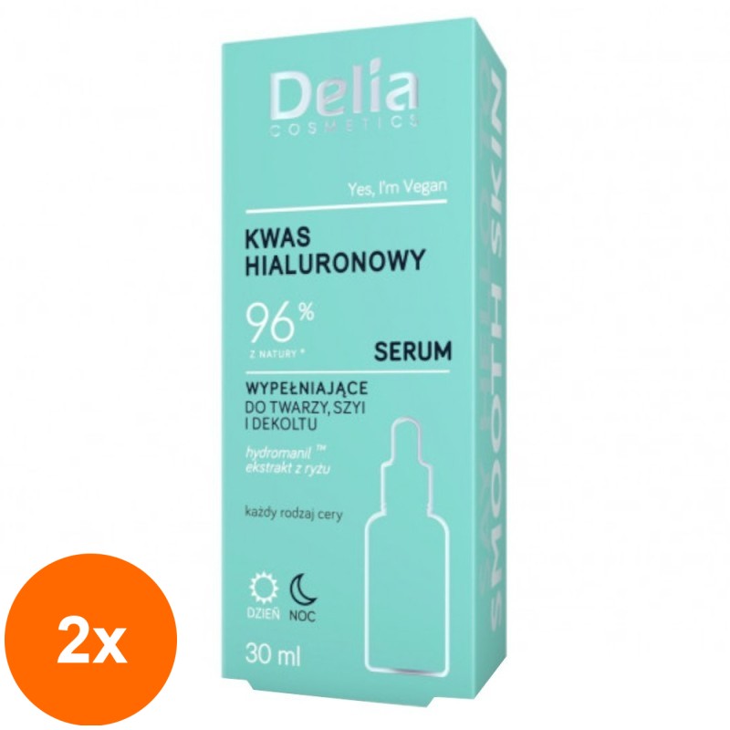 Set 2 x Ser pentru Fata si Decolteu Delia Cosmetics, cu Acid Hialuronic, 30 ml