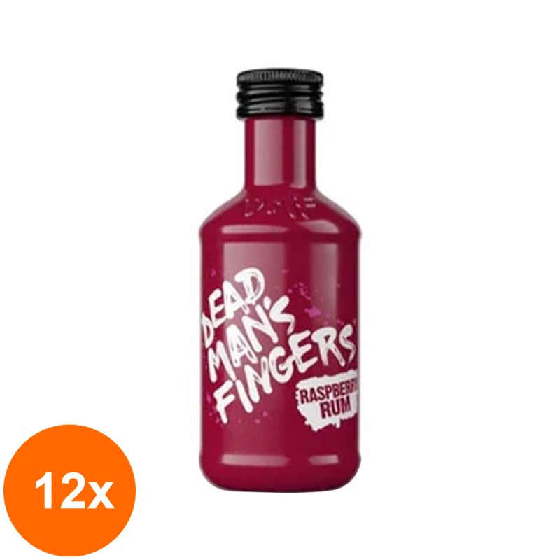 Set 12 x Rom Dead Man's Fingers cu Zmeura, Raspberry Rum 37.5% Alcool, Miniatura, 0.05 l