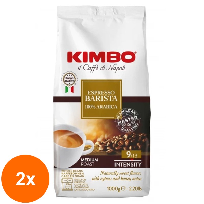 Set 2 x Cafea Boabe Espresso Barista 100% Arabica Kimbo, 1 kg