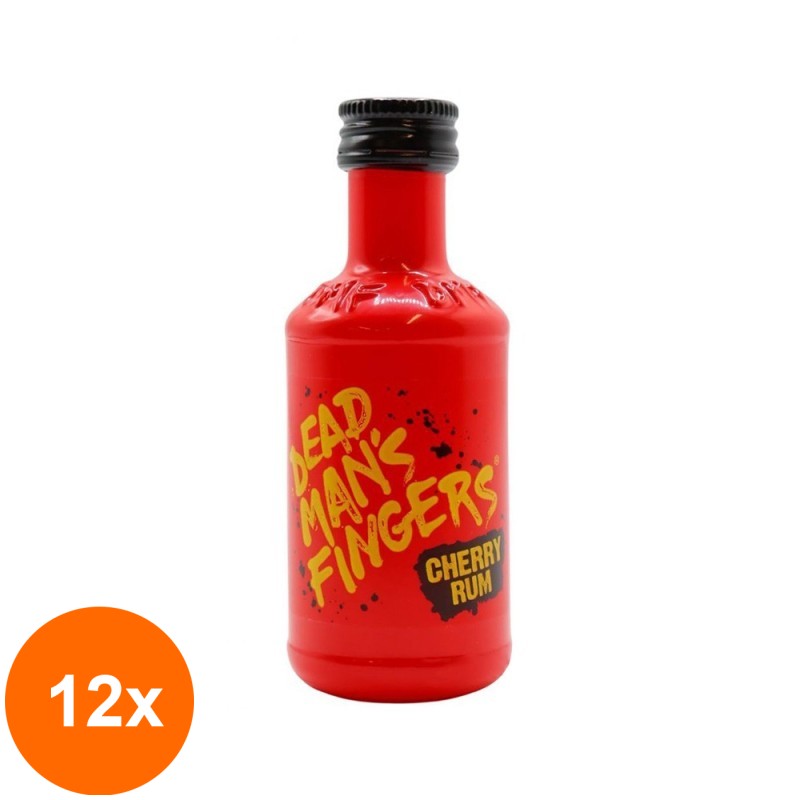 Set 12 x Rom Dead Man's Fingers cu Cirese, Cherry Rum 37.5% Alcool, Miniatura, 0.05 l