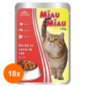 Set 18 x Hrana Umeda pentru Pisici Miau-Miau, Vita in Sos, Plic, 100 g