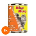Set 8 x Hrana Umeda Pisici Adulte Miau Miau cu Carne de Pui, Conserva, 415 g