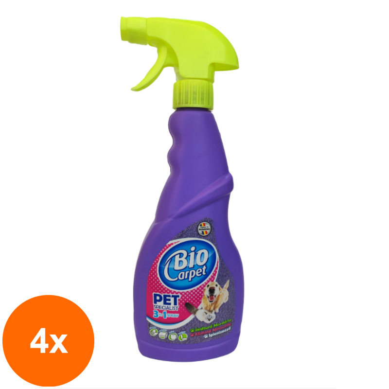 Set 4 x Detergent cu Pulverizator pentru Covoare si Tapiterii Biocarpet Pet Specialist, 500 ml