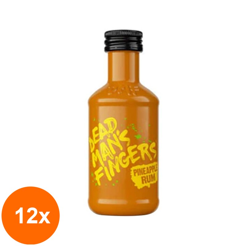 Set 12 x Rom Dead Man's Fingers cu Ananas, Pineapple Rum 37.5% Alcool, Miniatura, 0.05 l