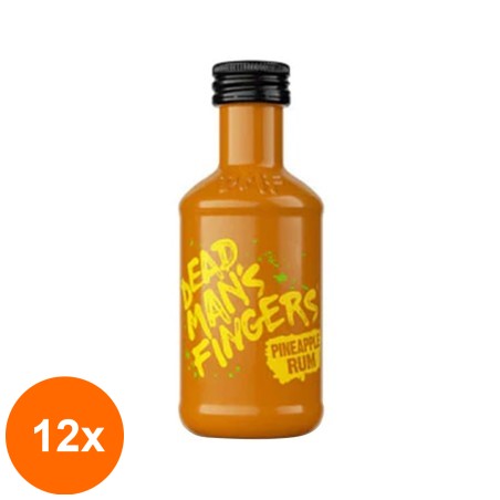 Set 12 x Rom Dead Man's Fingers cu Ananas, Pineapple Rum 37.5% Alcool, Miniatura, 0.05 l...