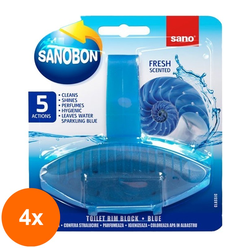 Set 4 x Odorizant Toaleta Solid Sano Bon 5 in 1 Fresh, Blue, 55 g
