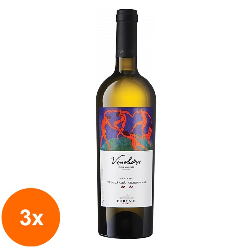 Set 3 x Vin Alb Vinohora Feteasca Alba & Chardonnay, Sec, 0.75 l