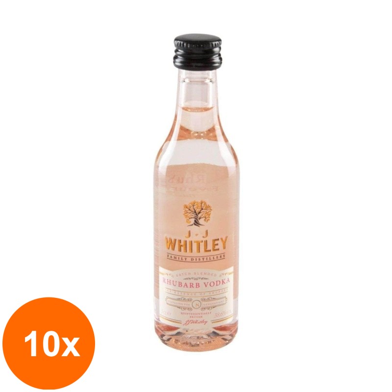Set 10 x Vodca Jj Whitley, Rubarba, Rhubarb Vodka, 38.6% Alcool, Miniatura, 0.05 l