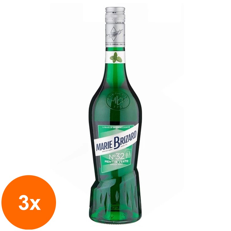 Set 3 x Lichior Menta Verde Marie Brizard 20% Alcool, 0.7 l