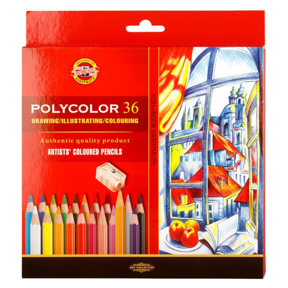Set 36 Creioane Colorate Polycolor + Ascutitoare + 2 Creioane Grafit