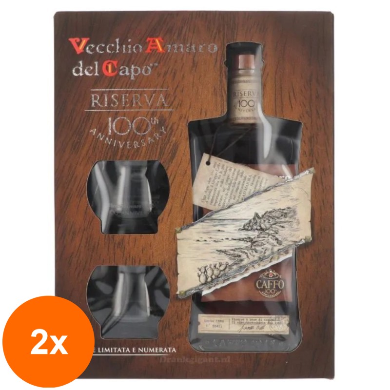 Set 2 x Vecchio Amaro Del Capo Riserva, Caffo, Digestiv 37,5% Alc., 0.7 l + 2 Pahare Cadou