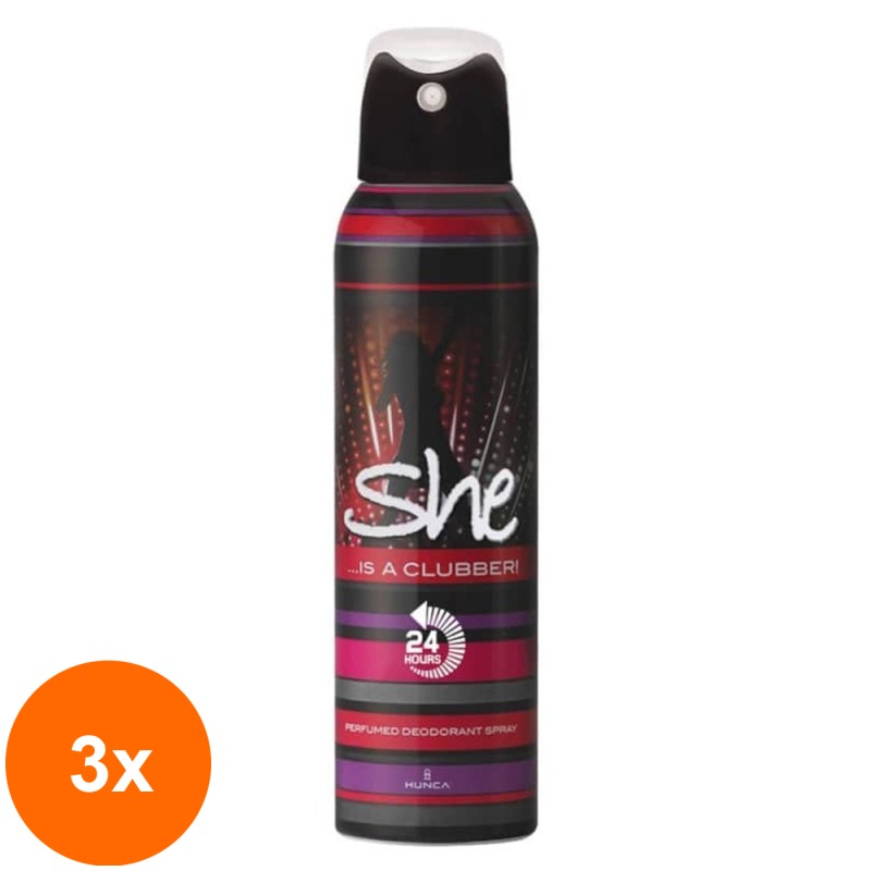 Set 3 x Deodorant Spray She Clubber, pentru Femei, 150 ml
