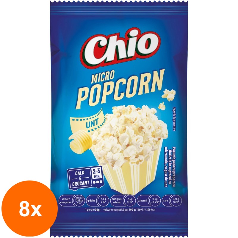 Set 8 x Popcorn cu Unt Chio, pentru Microunde, 80 g