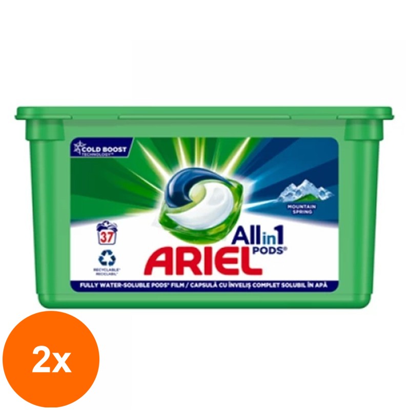 Set 2 x Detergent Capsule Ariel All in One PODS Mountain Spring, Cold Boost, 37 Spalari